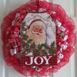 Handcrafted Christmas Santa Holiday Wreath